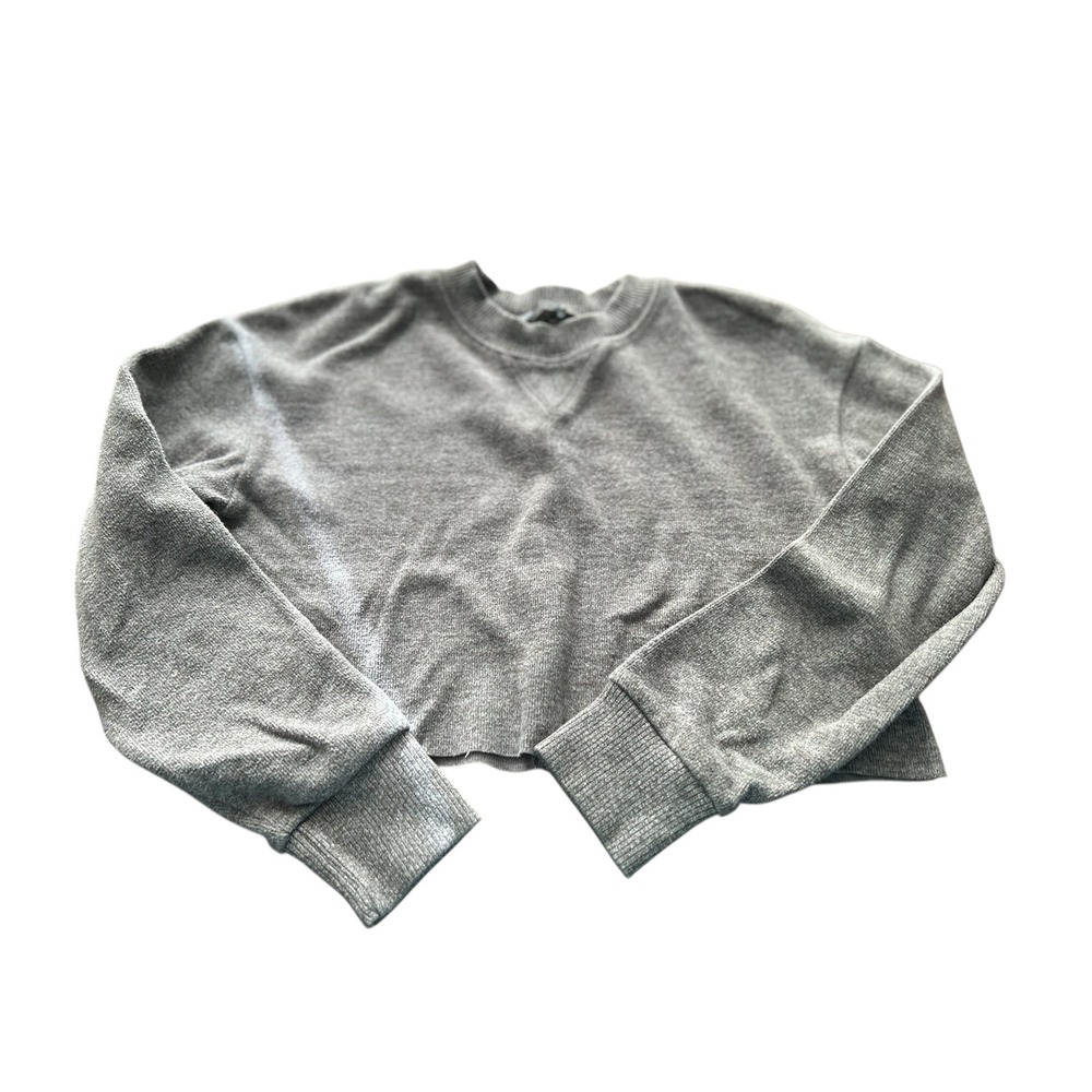 ZARA‎ Cropped Sweatshirt Grey Long Sleeve V Neck Casual Women Size S